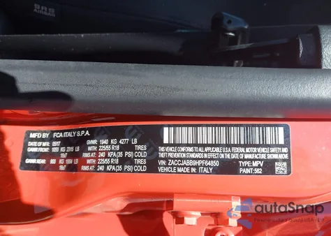 2017 Jeep Renegade Altitude Fwd из США, поврежденный, VIN ZACCJABB9HPF64850